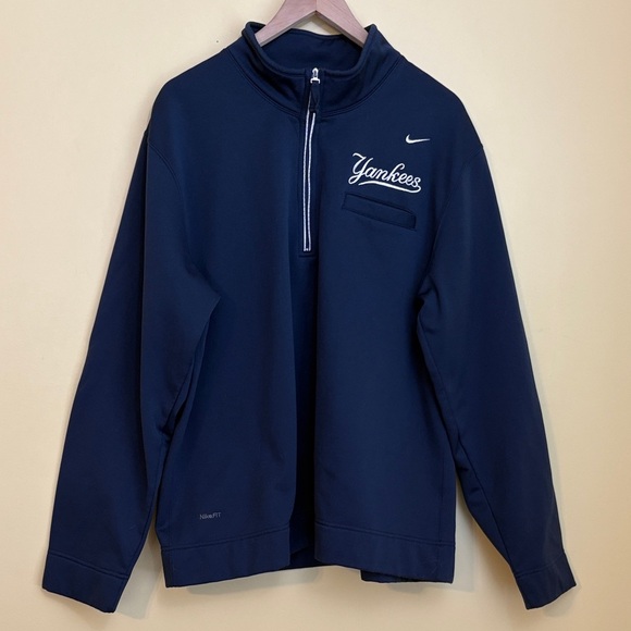 Nike NikeFit Team Therma Navy Yankees 3/4 Zip Pullover Long Sleeve Sweatshirt L - Picture 1 of 17